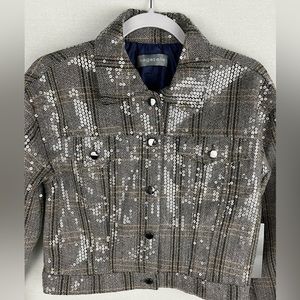 Bagatelle Plaid and Clear Sequin Cropped Jacket
